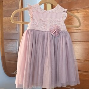 Tevolio Dusty Rose Lace/ Mauve Tulle Rosette Flower Girl Dress 2T